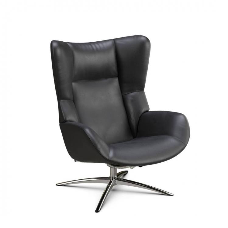 Kebe Fox swivel chair in Soft 89 Black leather with a Sub chrome base