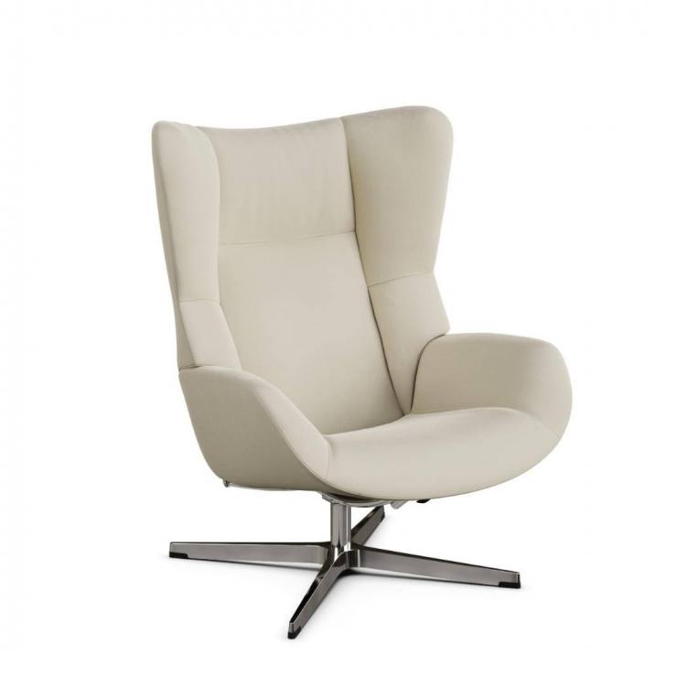 Kebe Fox swivel chair in soft 01 White leather with a Vision chrome base