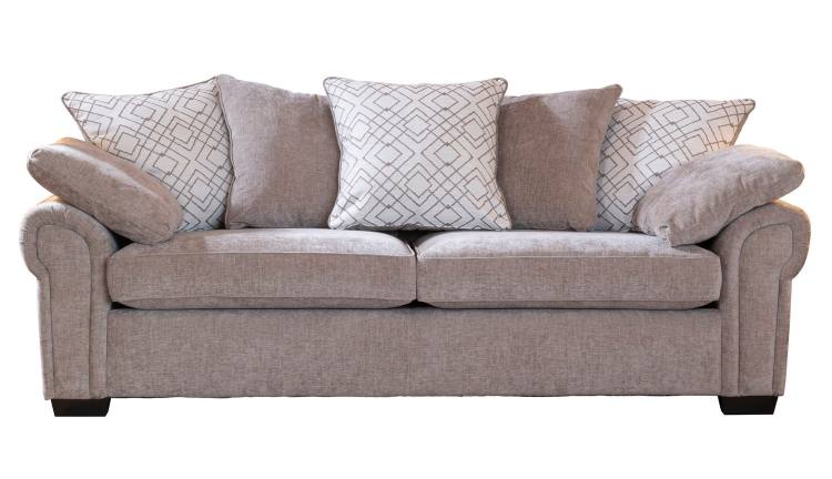 The Alstons Alpine grand sofa shown in fabric 5738, 3 pillow back cushions in 3265