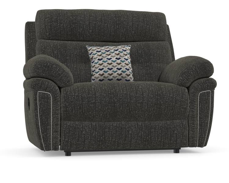 Snuggler love seat shown in Emporium Black fabric 