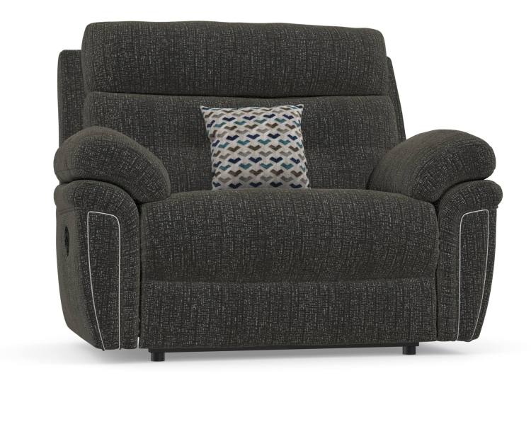 Snuggler love seat shown in Emporium Black fabric 