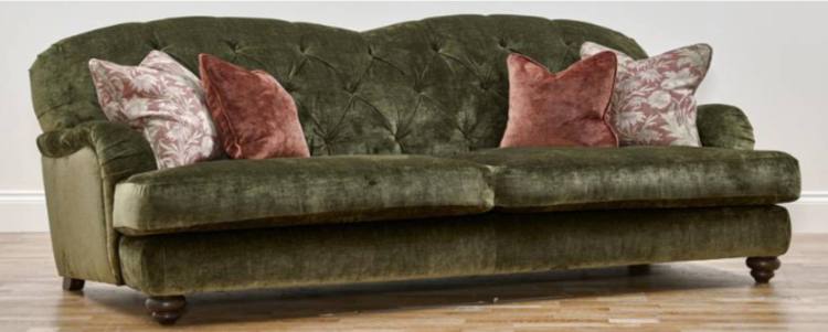Grand Dumpling sofa shown in fabric Dion Olive 