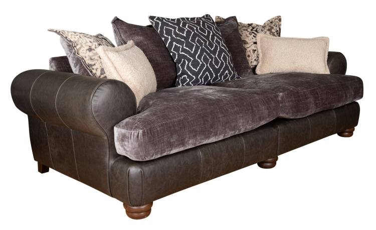 Modular 4 seater sofa, fabrics shown, Kairo Grey, Burnaby Mono, Otis Mono & Larry latte bolster cushions 