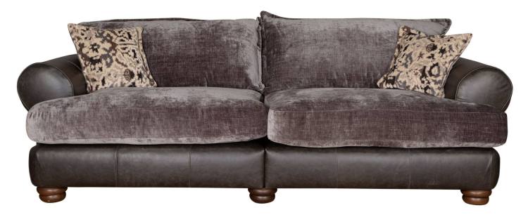 4 Seater Modular Sofa shown in Lazio Grey leather outer body with Kairo Grey fabric, includes scatter cushions  Kairo Grey Burnaby Mono