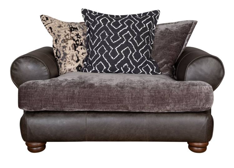 Snuggler love chair with fabrics Kairo grey, Burnaby Mono & Otis Mono 