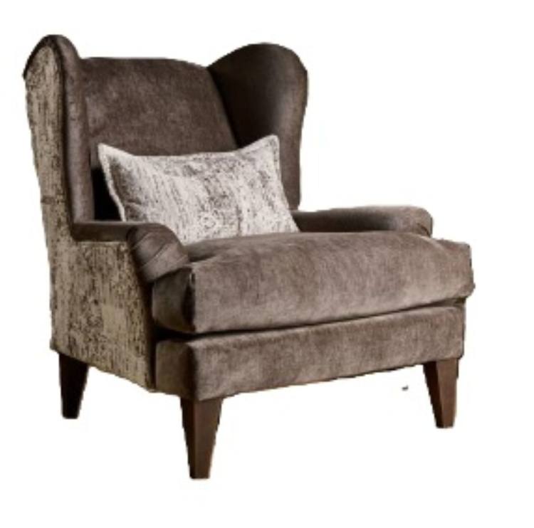 Horation Kenneth Accent chair shown in Craven Truffle & Pablo Mole fabrics 