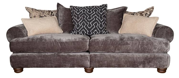 Buoyant Horatio 4 seater modular sofa shown in main fabric Kairo Grey with cushions in Burnaby Mono, Otis Mono & Larry Latte 