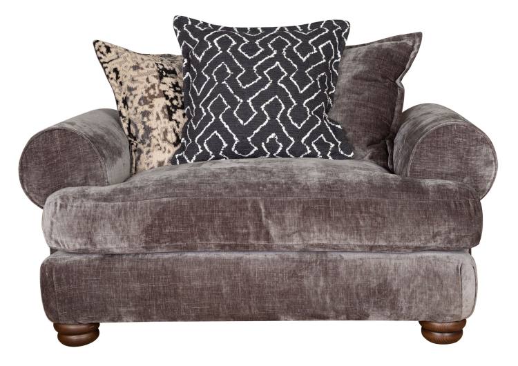 Buoyant Horatio Snuggler Love chair shownin fabric Kairo Grey 