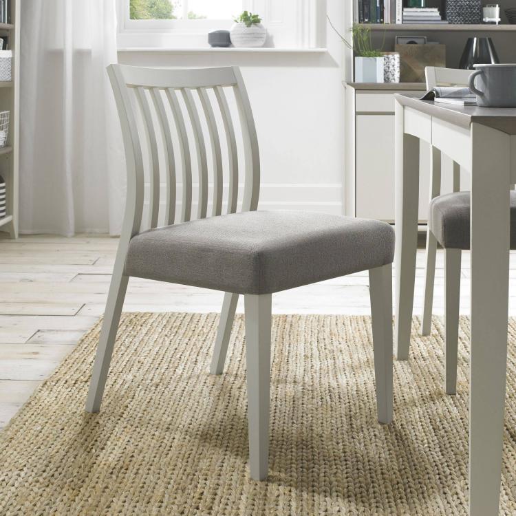 Bentley Designs - Bergen Soft Grey Slatted Low Back Dining Chairs - Titanium Fabric (Pair)