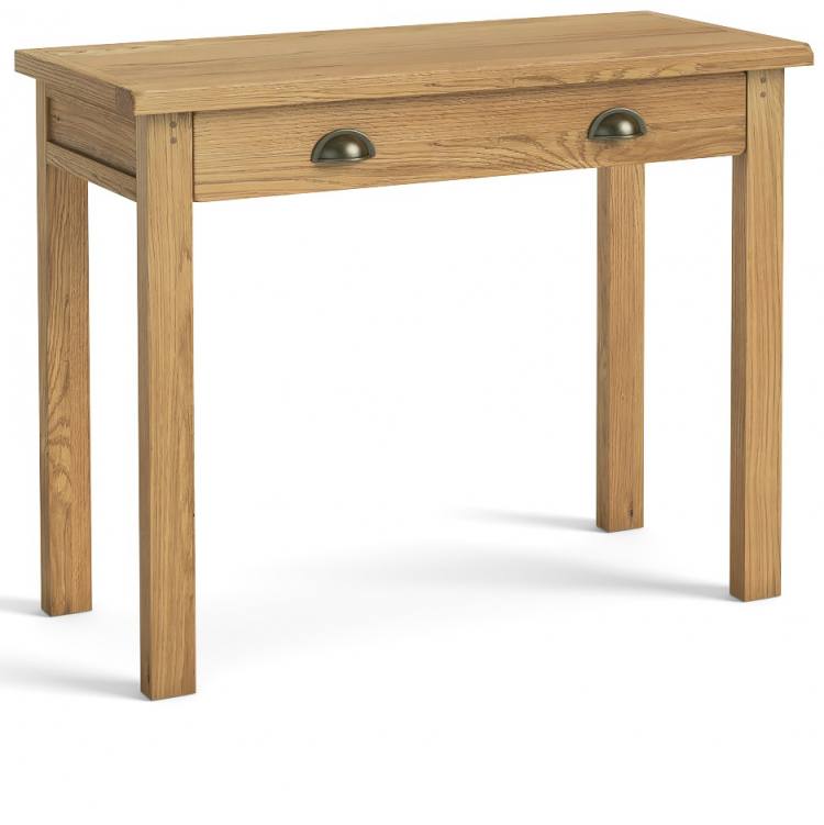 Console desk show with alternate drawer handles 