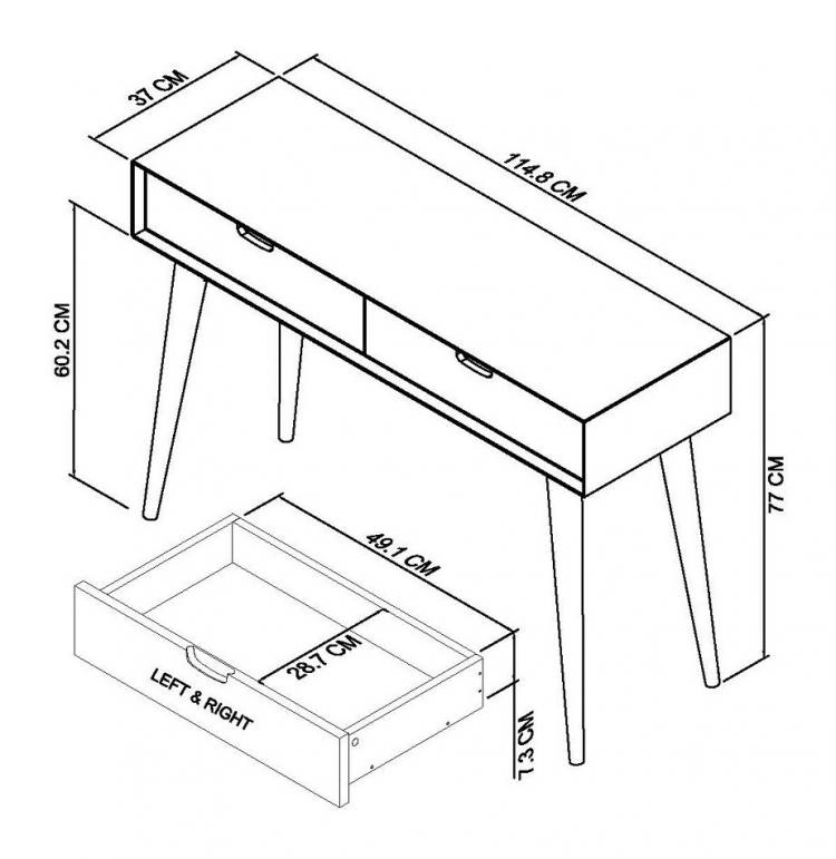 Bentley Designs Dansk Scandi Oak Console Table with Drawers Measurements