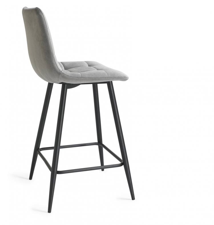 Side View of the Bentley Designs Mondrian Grey Velvet Fabric Bar Stools with Sand Black Powder Coated Legs (Pair)