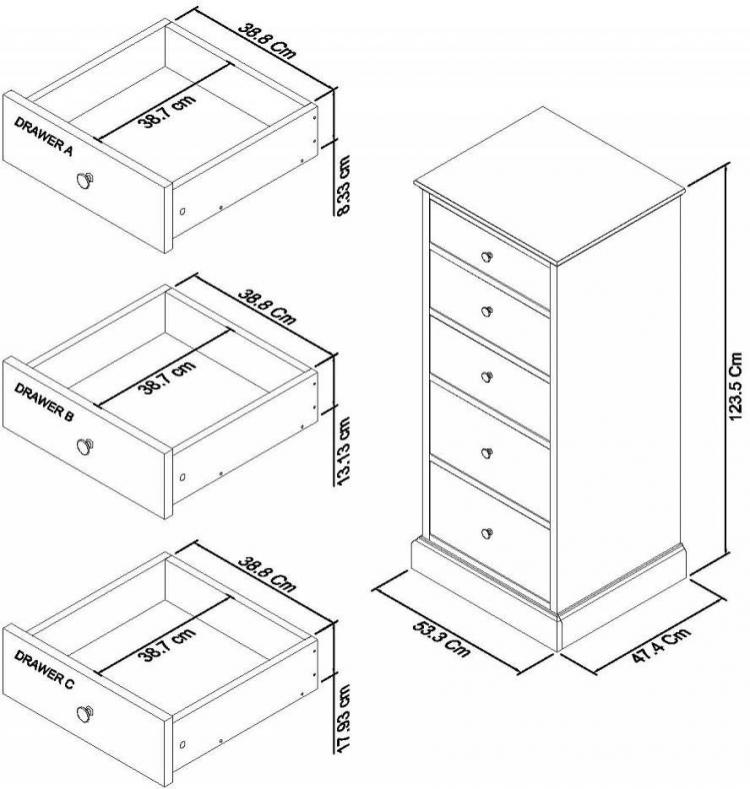 Bentley Designs - Ashby Soft Grey 5 Drawer Tall Chest