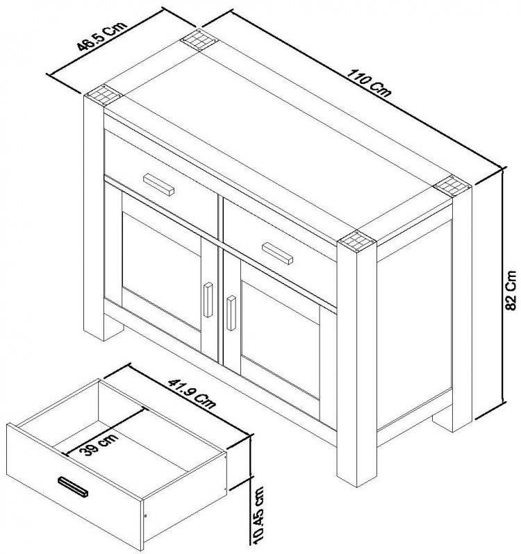 Measurements for the Bentley DesignsTurin Dark Oak Narrow Sideboard 