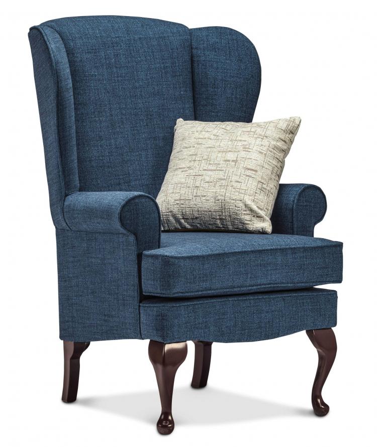 Highland Blue with Queen Anne Dark leg and optional scatter cushion