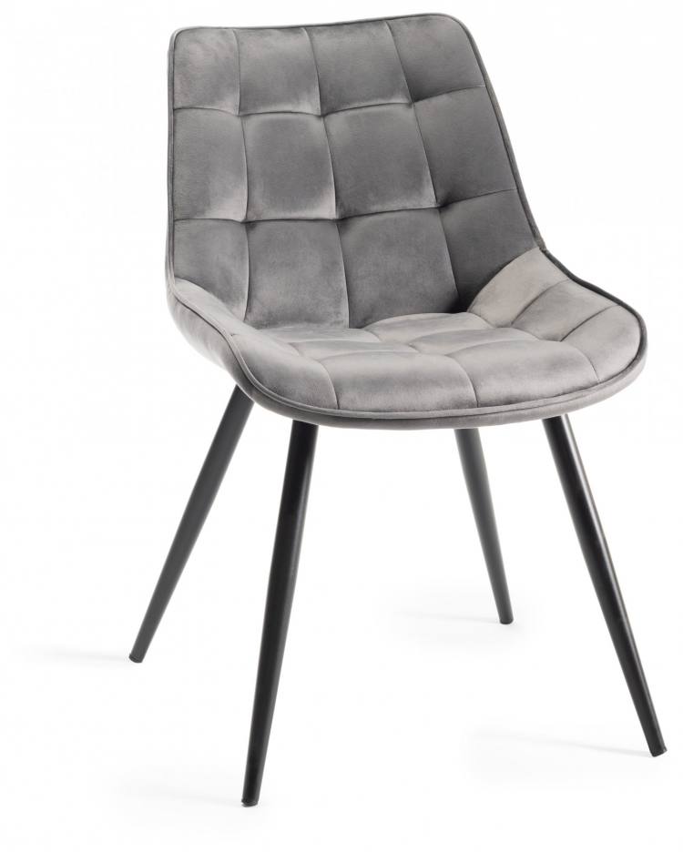 The Bentley Designs Seurat grey velvet Fabric Chairs with Sand Black Powder Coated Legs