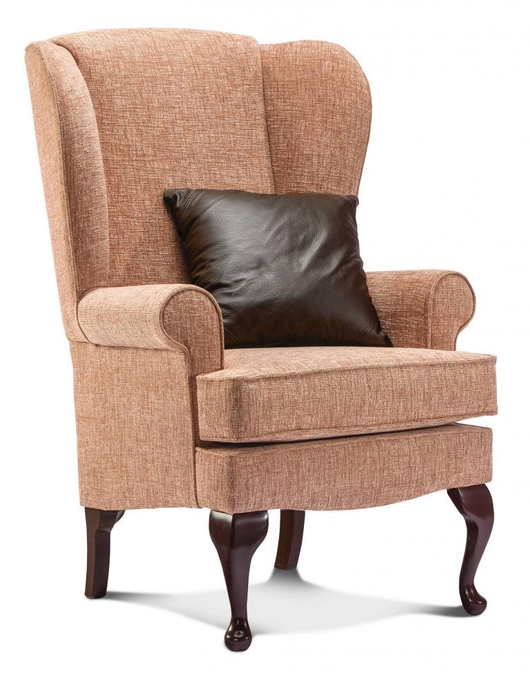 Chair with Queen Anne Dark leg and optional extra Queensbury Chocolate leather scatter cushion