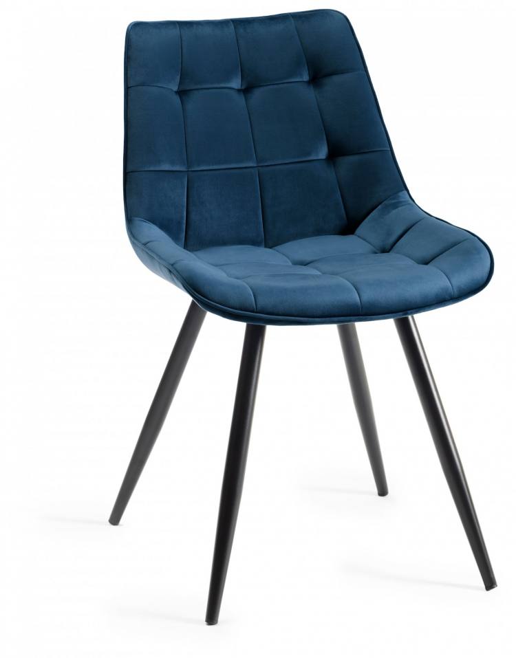 The Bentley Designs Seurat Blue Velvet Fabric Chair with Sand Black Powder Coated Legs