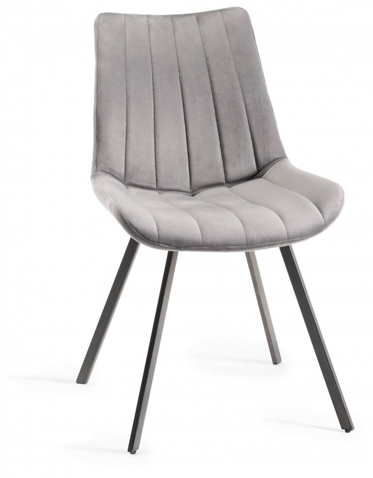 The Bentley Designs Fontana Grey Velveet Fabric Chair with grey Hand Brushing on Black Powder Coated Legs