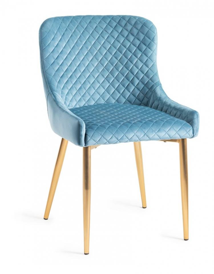 Bentley Designs Cezanne Petrol Blue Velvet Fabric Chair with Matt Gold Plated Legs 