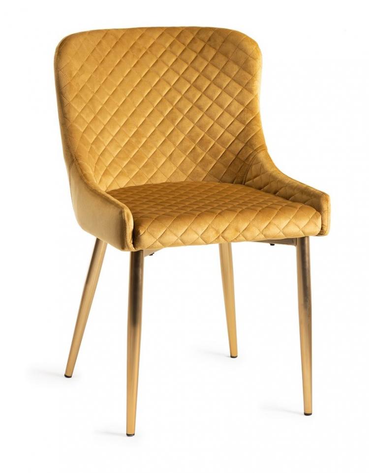 Bentley Designs Cezanne Mustard Velvet Fabric Chairs with Matt Gold Plated Legs