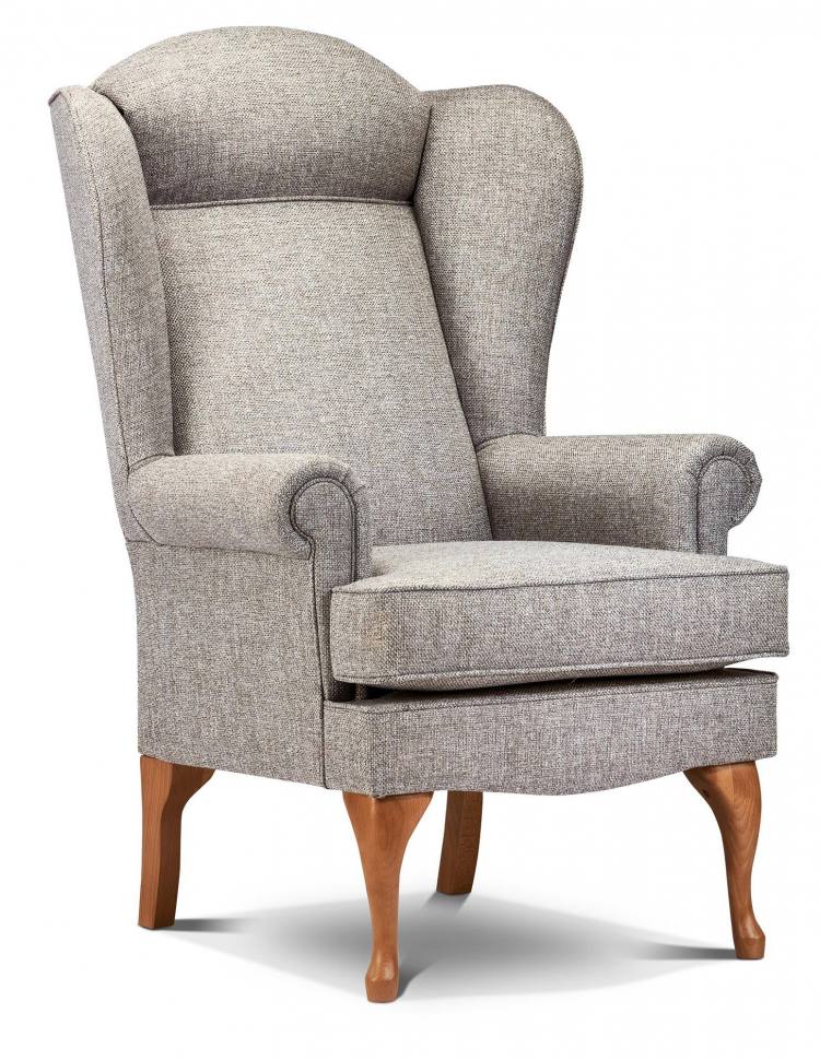 Chair in Caspian Grey fabric with Queen Anne style light legs 