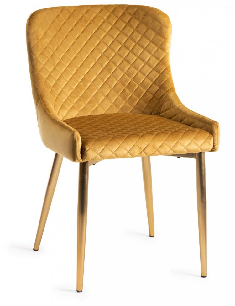 The Bentley Designs Cezanne Musatrd Velvet Fabric Chair with Matt Gold Plated Legs 